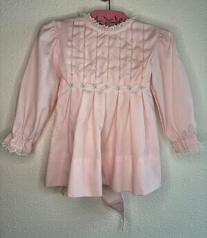 VTG Polly Flinders 1980s Pink Baby Dress Embroidered Front Lace Trim | Size 18mo